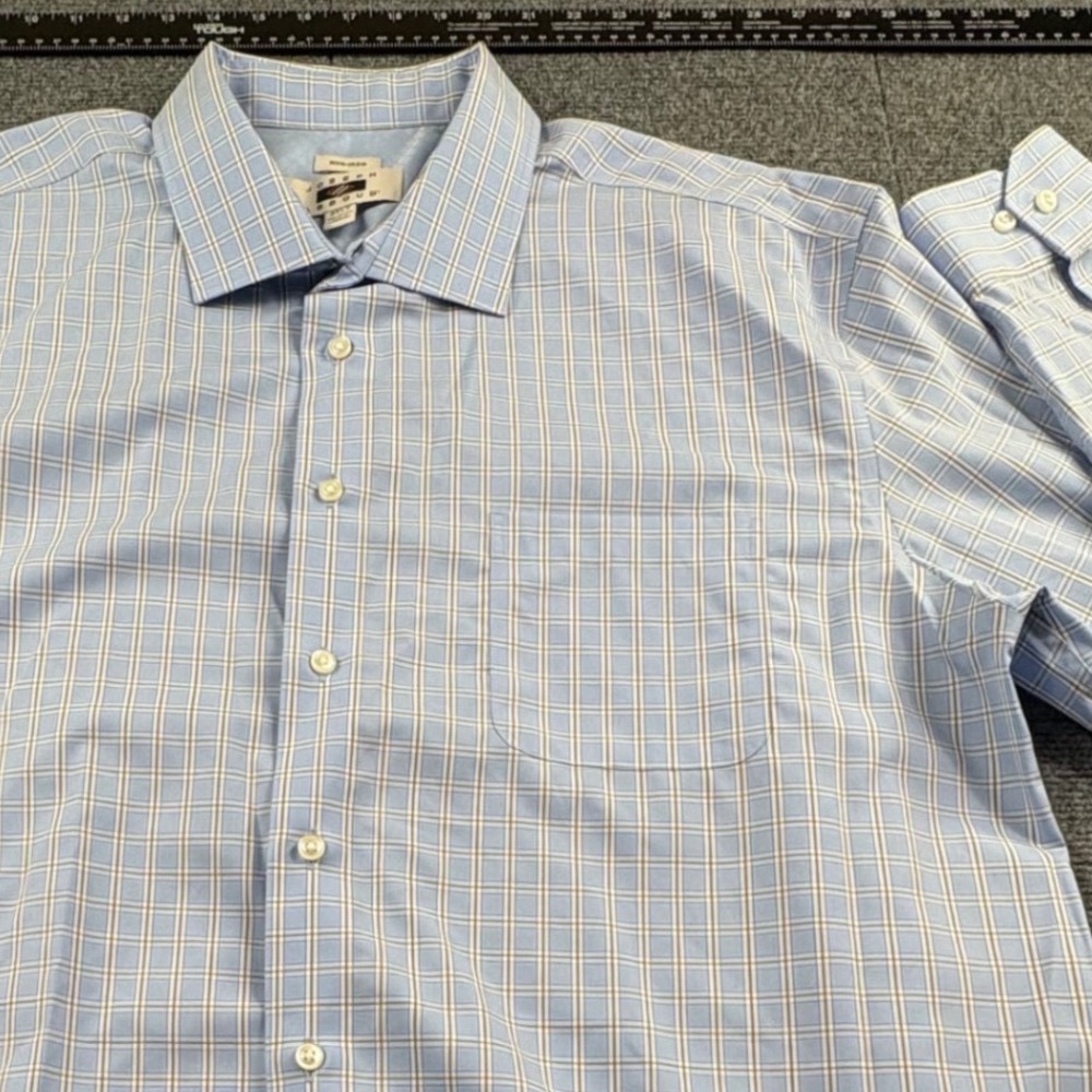 Joseph Abboud Mens 3XLT Blue Plaid Non-Iron Cotton Button Down Shirt Long Sleeve